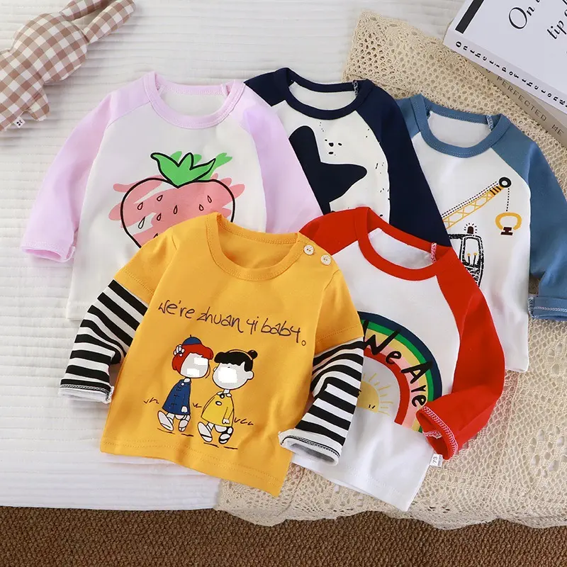Children's Underwear Top Pure Cotton Base Shirt Boys and Girls Long Sleeve Kids Clothing Single T-Shirt New Style