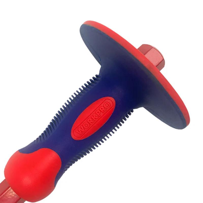 Dùi đục sắt mũi dẹt Workpro, cây dùi đục mũi dẹp kích thước 4x305mm, tay cầm bọc nhựa có vành che bảo vệ tay 3