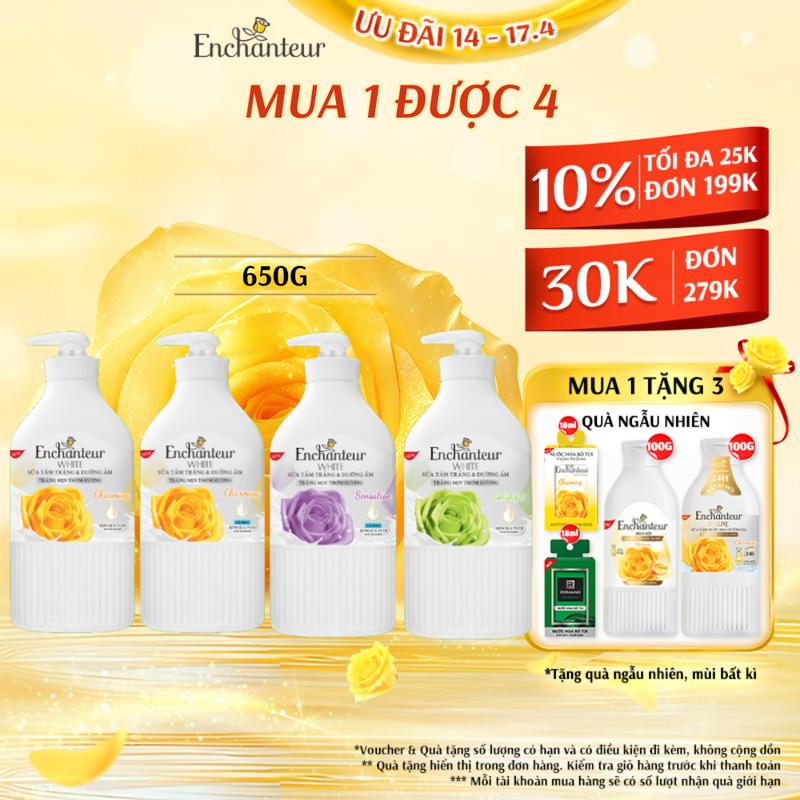 [MUA 1 ĐƯỢC 4]  Sữa tắm dưỡng Body hương nước hoa Pháp Enchanteur White với Kem sữa tươi & Niacinamide 650g