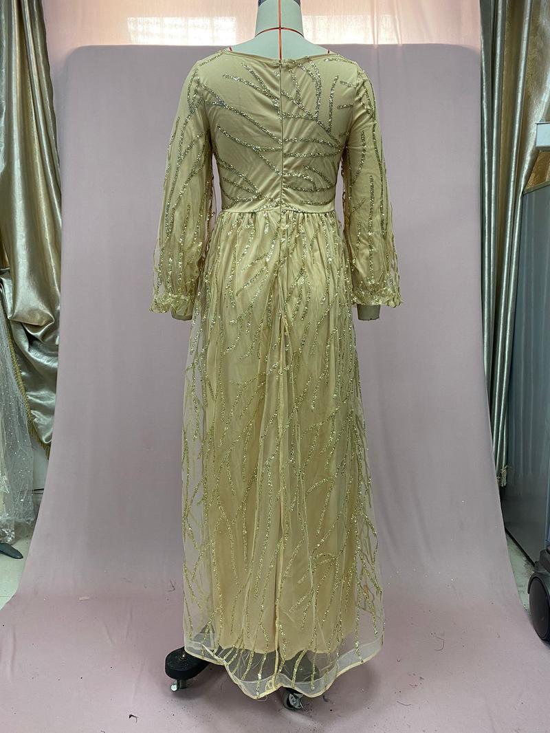 Product Introduction of 2025 new gold heavy industry beads luxury evening dress sexy Cosmopolitan Queen long dress yq7109 12