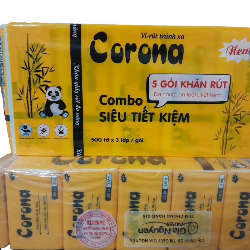 Combo 5 gói khăn giấy rút Corona 500 tờ 3 lớp. Giấy Ăn Giấy Vệ Sinh
