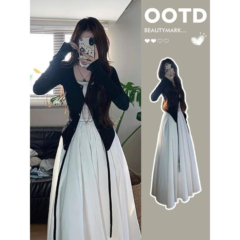 Bộ Váy Nam Cỡ Nhỏ Phong Cách Đầu Thu, Áo Cardigan Thiết Kế Đẹp, Váy Hai Dây Thanh Lịch, Dành Cho Phụ Nữ, Hàng Mới Về 2024 0