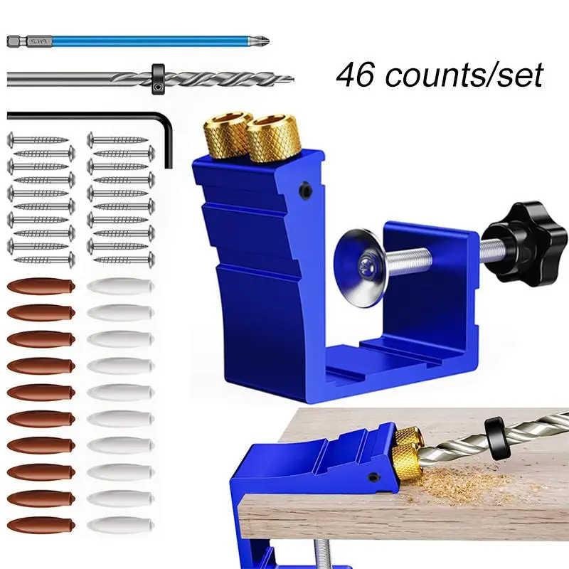 Woodworking Pocket Hole Jig Set, 46pcs/set 15° Precision Angle Woodworking Tool Kit, DIY & Pro Carpentry Tool Kit