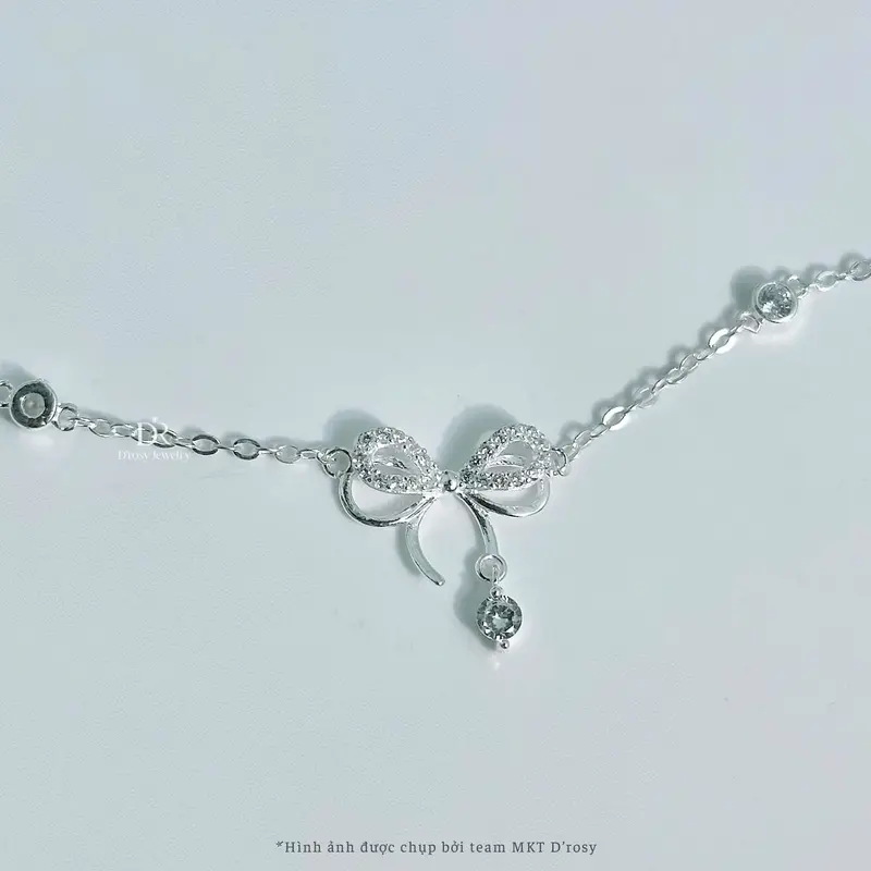 Lắc tay bạc nữ S925 D'ROSY nơ treo hạt đá nhẩy lấp lánh D'ROSY JEWELRY LT35 8