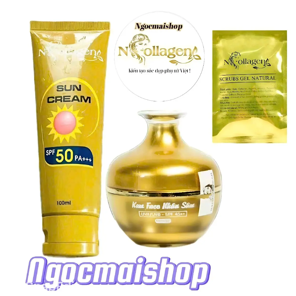 Bộ sp Kem Face Nhân Sâm Vàng+ Kem Chống Nắng Vàng Ncollagen - Dưỡng Ẩm Da Ban Ngày Dành Cho Da Khô Nám Skincare Serum Massage