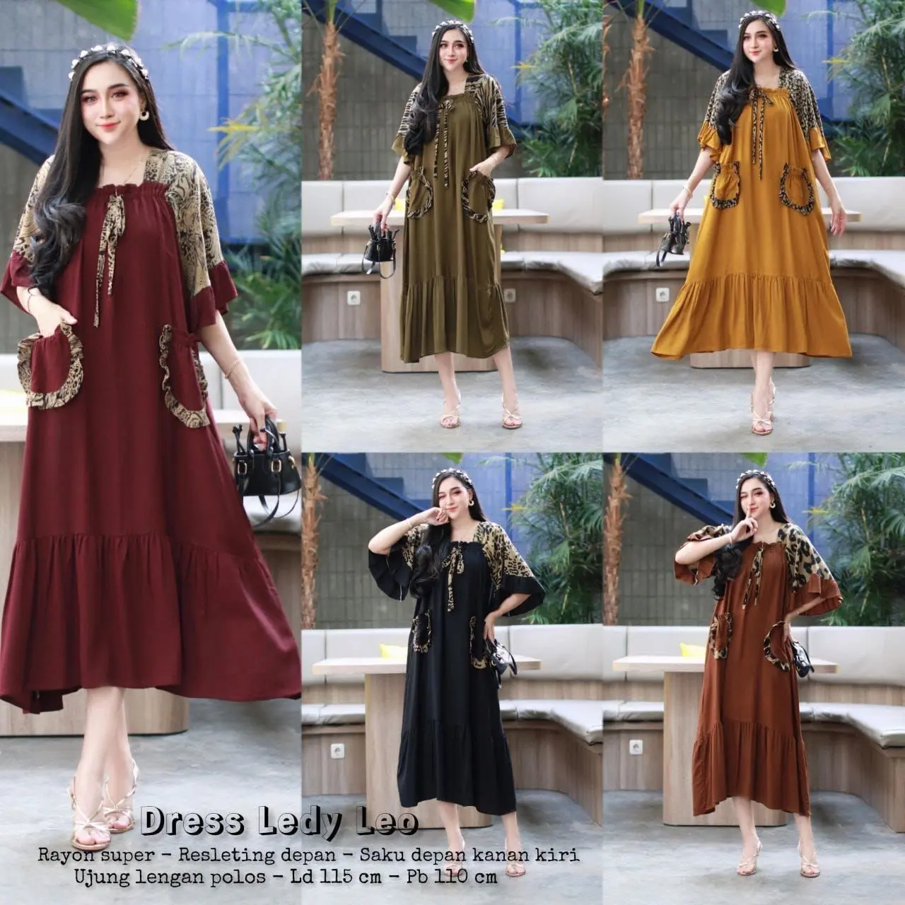 TERBARU // DASTER ANDIN ARAB FUJI LEOPARD DRESS || RAYON SUPER GRADE A ORI || MODEL KEKINIAN DEPAN KERUT LD 120