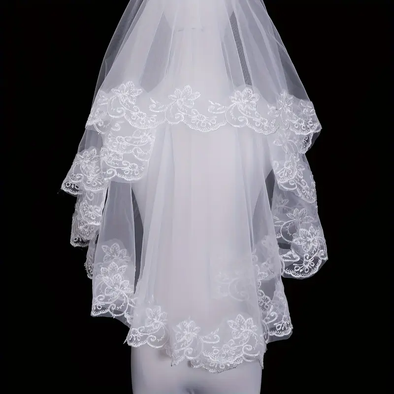 1 Piece Elegant Lace Trim Floral Pattern Bridal Veil-Fashion Polyester Wedding Headwear, Perfect for Taking Photos and Delicate Events, Bride Accessories 5