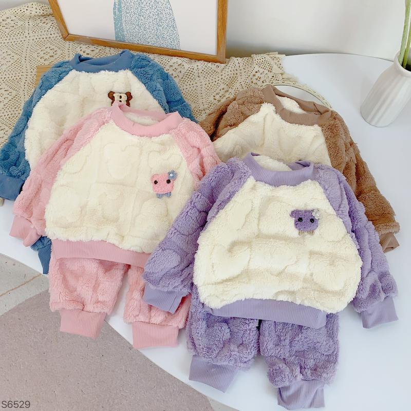 S6529- Bộ Đồ Chất Liệu Lông Gấu Nổi Cho Bé Trai Và Gái Size 8-19kg ĐL