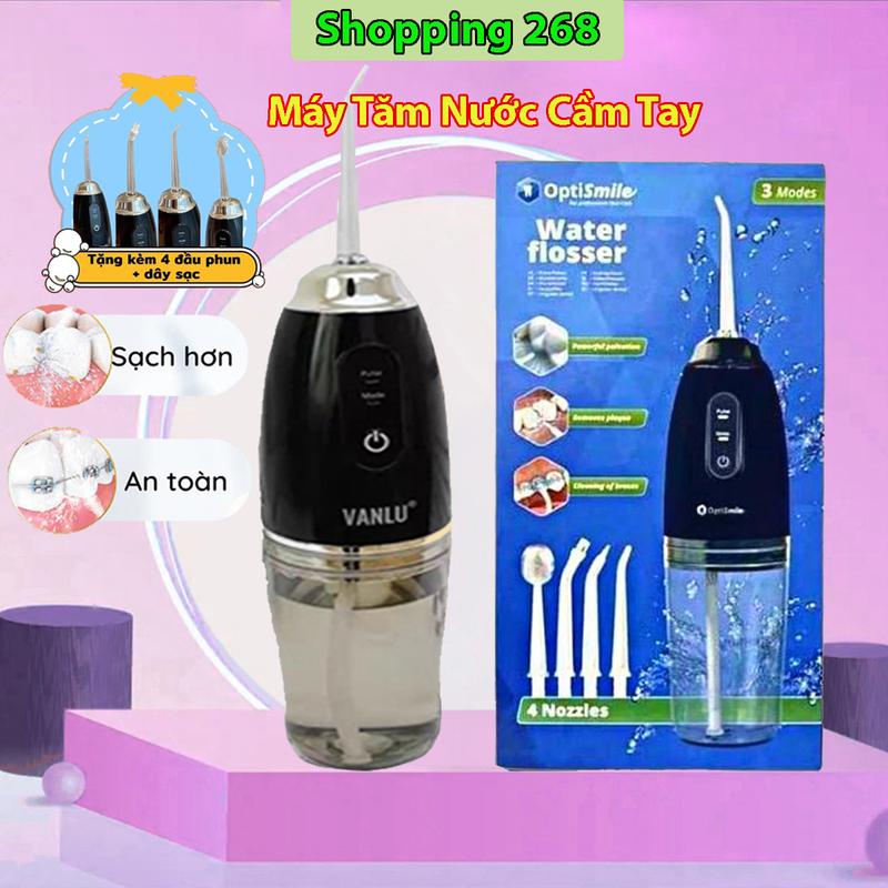 Máy Tăm Nước Cầm Tay Cao Cấp Vanlu, Tặng Kèm 4 Đầu Phun, 3 Chế Độ Xịt Cao Cấp, Mẫu Tăm Nước Vệ Sinh Cực Sạch Được Nha Sĩ Khuyên Dùng