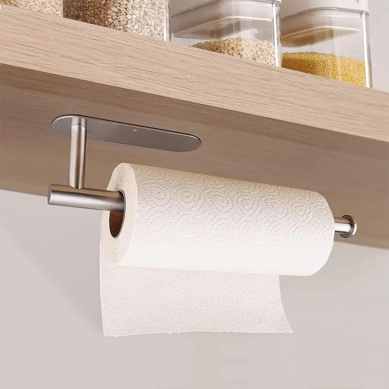 Paper Towel Holder, 1 Count Under Cabinet Kitchen Paper Holder, Self-adhesive/drilling Towel Holder, Stainless Steel Kitchen Utensil Holder, Kitchen Gadgets, Funky Bedroom Accessories, Home Goods 6