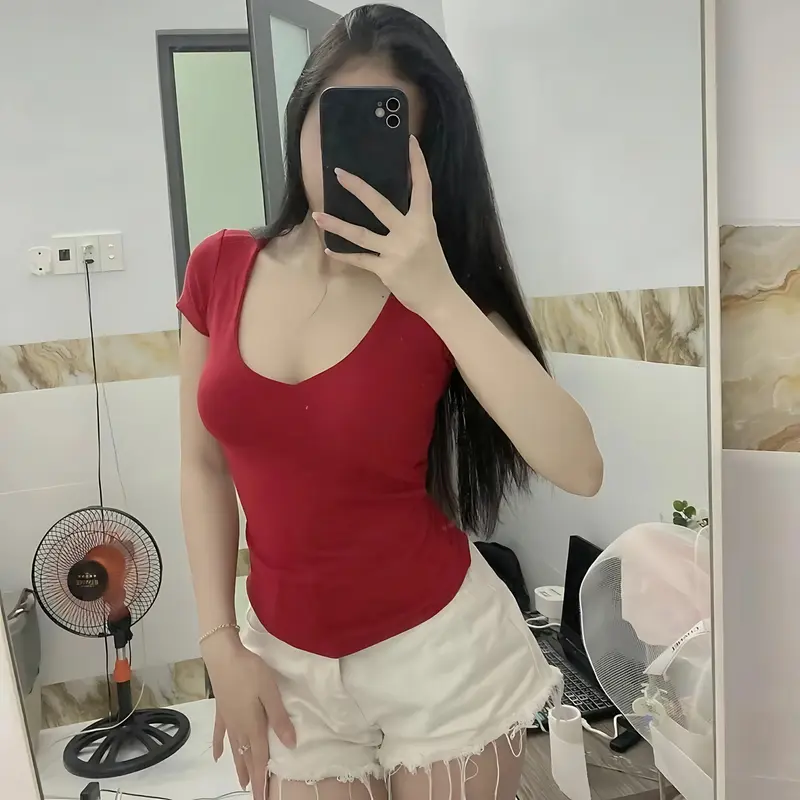 (DEAL MỞ BÁN) Áo thun cổ tim không viền may BYJANE 2 lớp vải -200 2