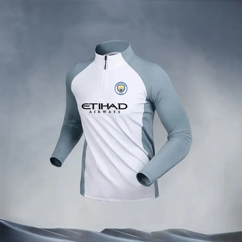 Trang Phục Bộ Đồ Tập Bóng Đá, Dành Cho Nam Giới, Mùa Xuân Chạy Bộ Thể Thao, Tay Áo Dài Zipper, Có Manchester City, Barcelona, Paris Và Real Madrid, 2324 Top 2