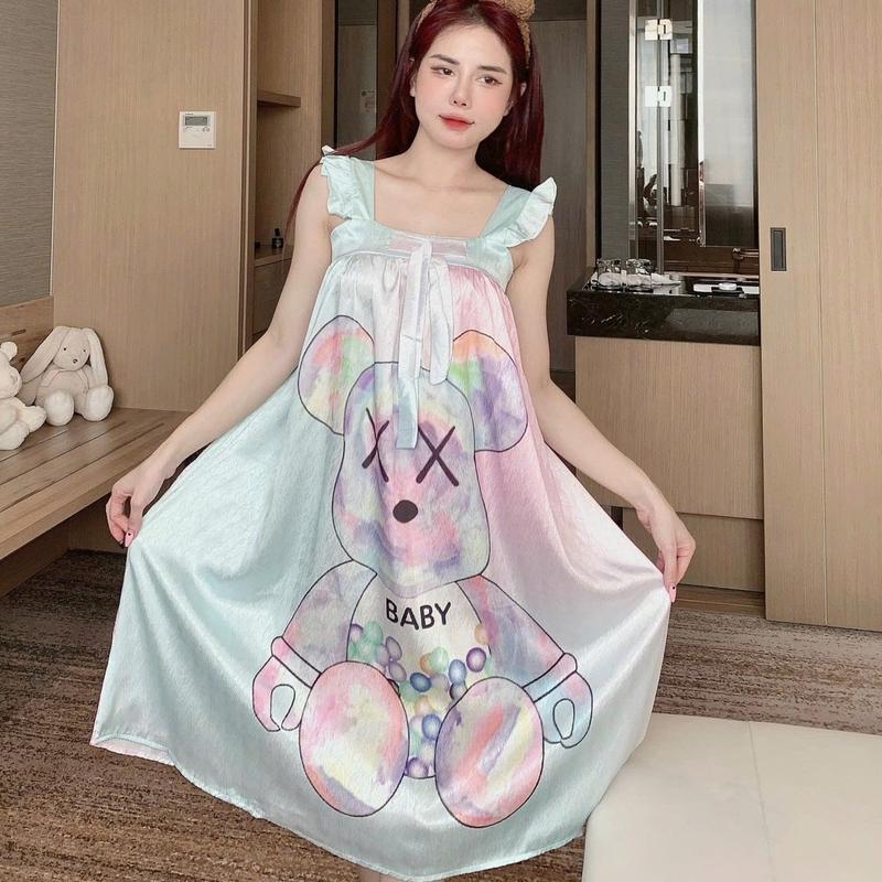 Đầm 2 dây váy ngủ mặc nhà dáng cánh tiên chất lụa xước phom từ 40-65kg Nữ Đầm Ngủ Women Dress 7
