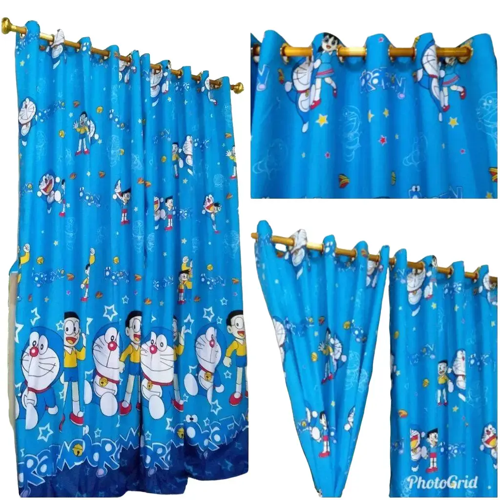 Korden gorden hordeng pintu jendela 12 ring motif doraemon bahan katun disperse lembut tirai  pintu