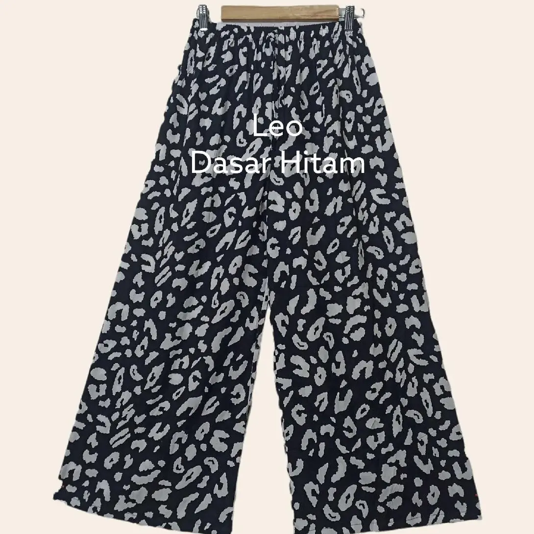 Celana Kulot super jumbo motif zebra dan leo Cantik Karet Lembut Melar Rayon Katun Wanita Panjang Hitam