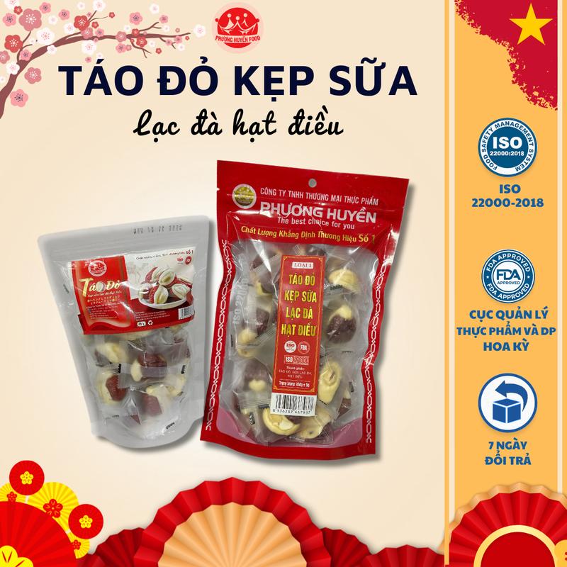 Táo Đỏ Kẹp Sữa Lạc Đà Hạt Điều Ăn Vặt Dinh Dưỡng Nhân Sữa Dẻo Dai Kéo Sợi (Gói 300g, 450g) - PHUONGHUYENFOOD Táo Đỏ Viên Kẹo Candy kẹo  táo 1
