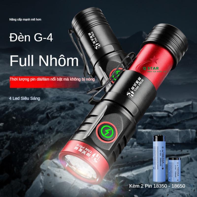 Đèn Pin Cầm Tay Mini Siêu Sáng G4 Trang Bị 4 Led XPG Sáng 2000lume Nam Châm Đuôi Kèm 2 Pin 18650/18350