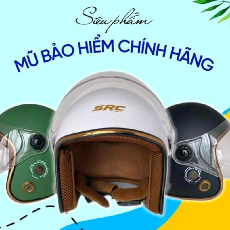 HELMET MŨ BẢO HIỂM THỜI TRANG SRC HQ MỚI KÍNH DÀI 3/4 TRẮNG TRONG CHE MƯA CHỐNG NẮNG AN TOÀN ( có nút thông gió)