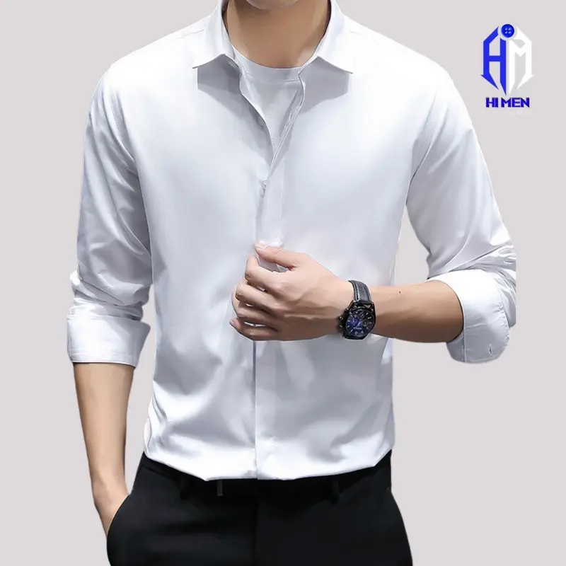 Áo sơ mi dài tay che cúc HIMEN, chất vải kháng nhăn co dãn mềm mịn , form slimfit tôn dáng gọn gàng khi sơvin(44-86kg) 2