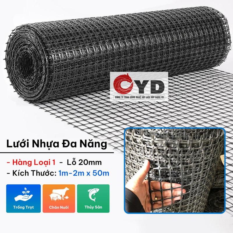 (Loại 1) Cao 1m–2m x Dài 50m – Lưới Nhựa Dẻo Cao Cấp Lỗ 20mm Dùng Làm Hàng Rào, Vườn, Chăn Nuôi Gà Vịt