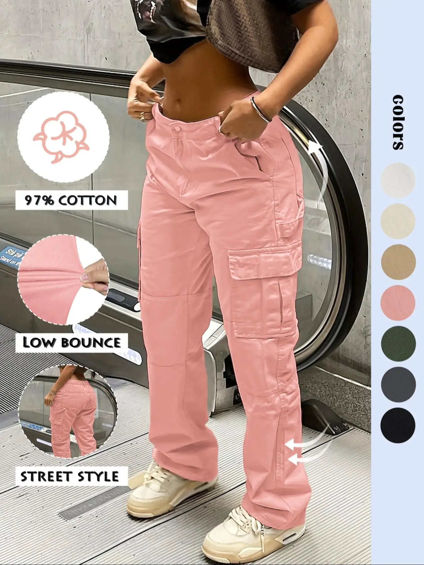 Women's Solid Cargo Pants, Fashion  Casual Plain Comfort Basic Streetwear Pocket Design Trousers for Daily Wear, Autumn and Winter Women's Clothing