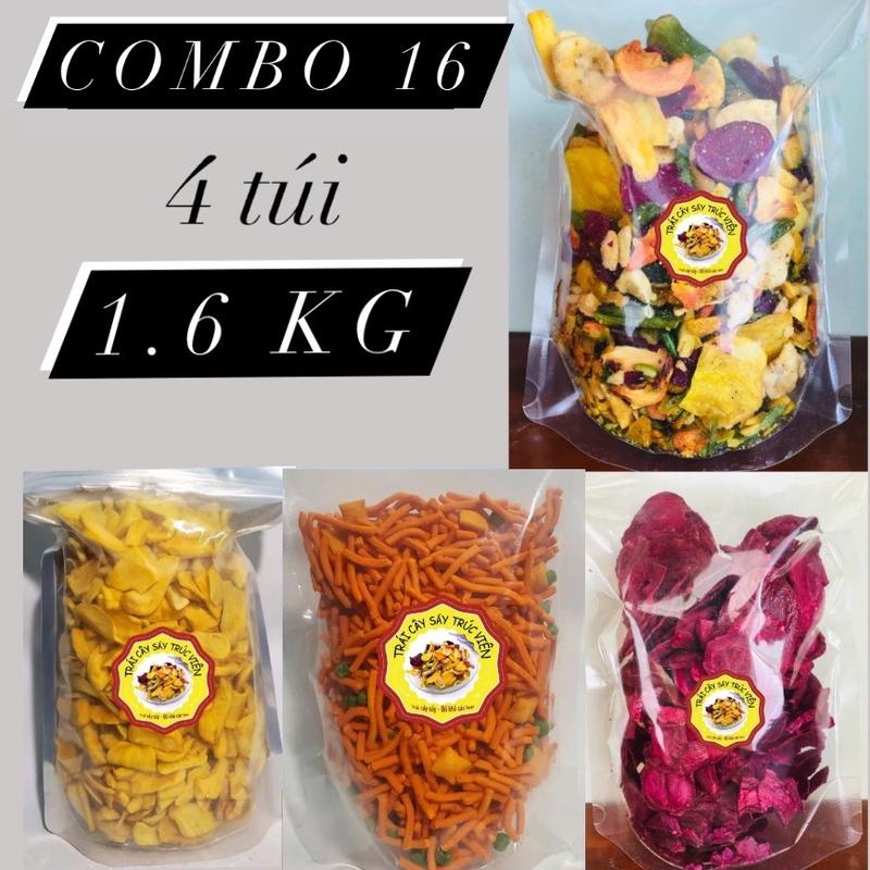1.6kg Combo 16: 1 túi mít vỡ 1 thập cẩm vụn 1 bimbim đậu hà lan 1 khoai lang sấy mật