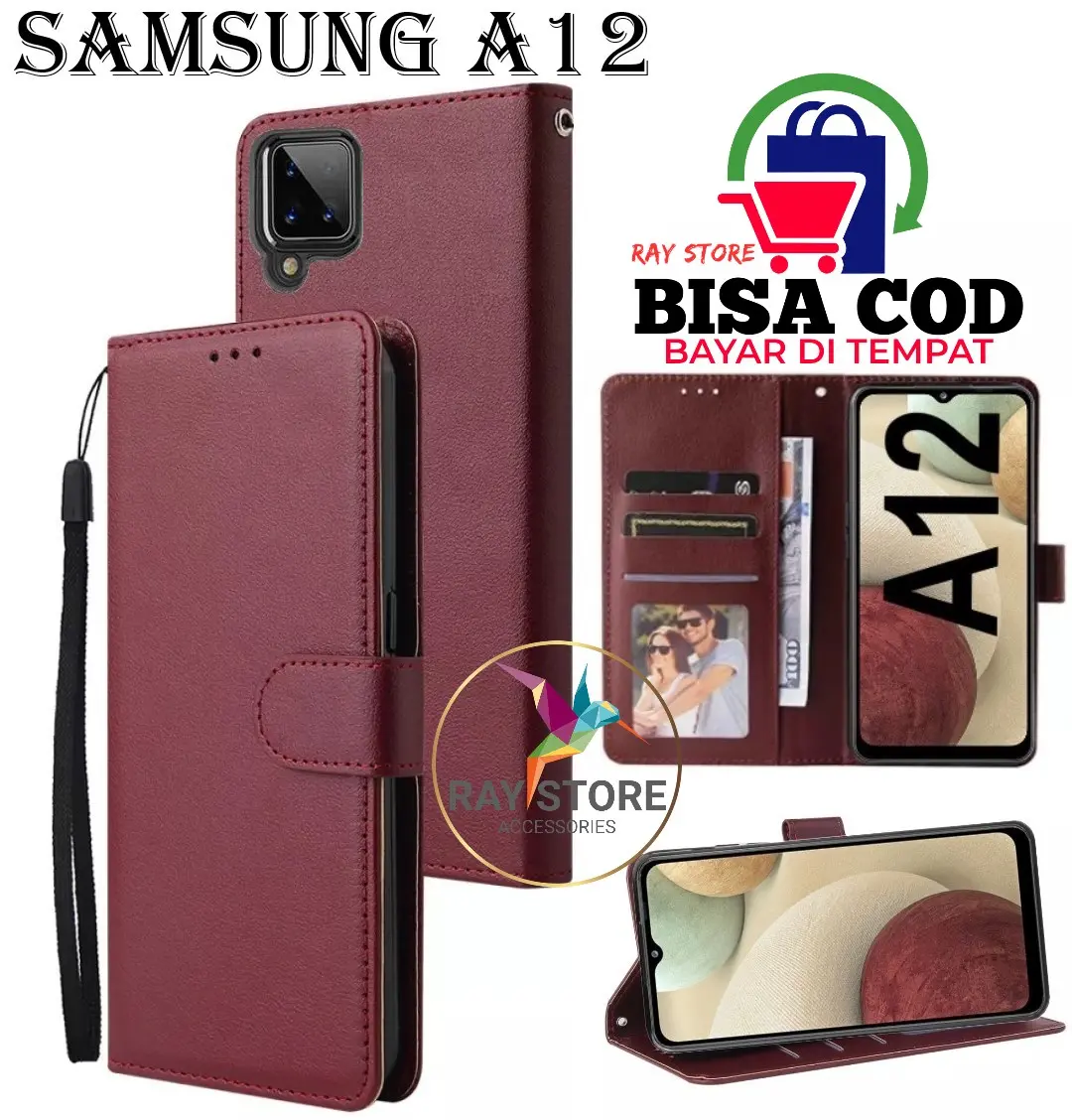 SAMSUNG A12 FLIP LEATHER CASE PREMIUM-FLIP WALLET CASE KULIT UNTUK SAMSUNG A12 - CASING DOMPET-FLIP COVER LEATHER-SARUNG BUKU HP