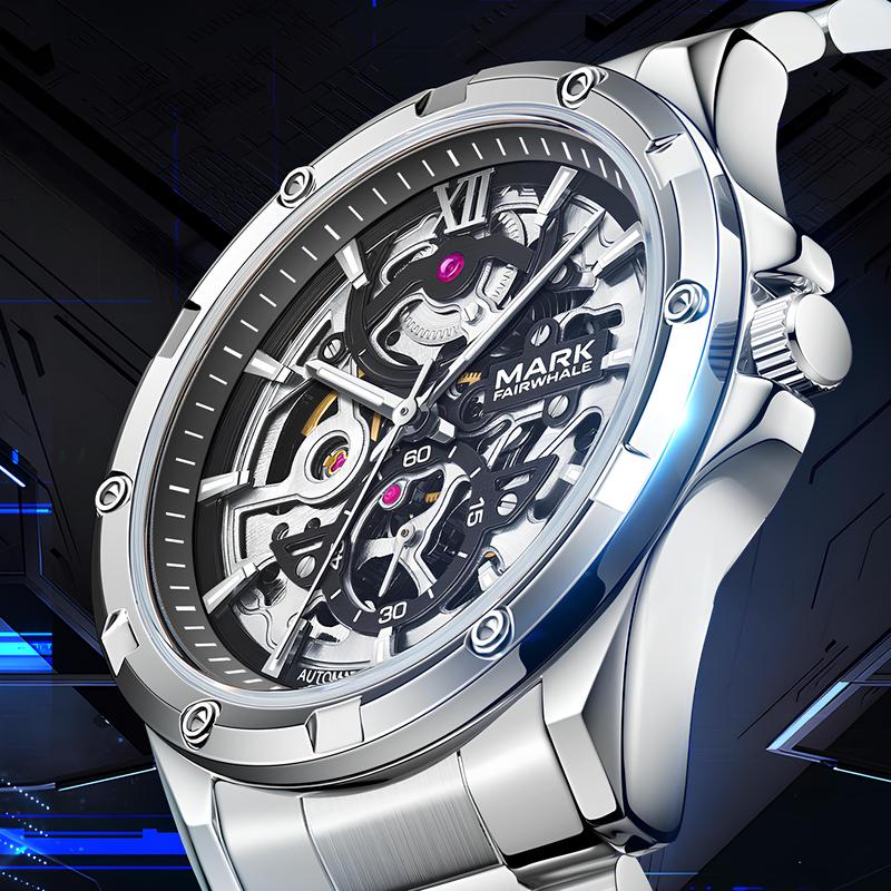 Đồng hồ cơ nam MARK FAIRWHALE 6960 chính hãng, lộ máy cơ, kính cong cường lực cao cấp chống trầy xước, sang trọng đẳng cấp, dây deo thép đúc nguyên khối, khung thép chống rỉ bảo hành 5 năm chính hãng - HK WATCH Đeo Tay