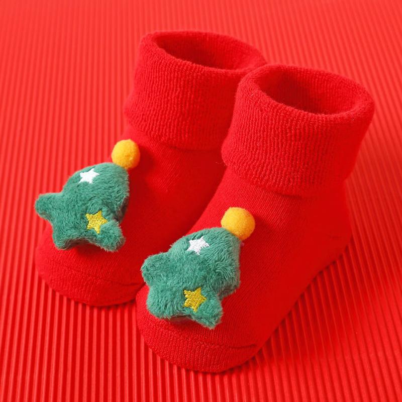 Vớ Giáng sinh cho trẻ em, dành cho bé gái và bé trai, có người tuyết, ông già Noel, và nai sừng tấm, thiết kế cây thông Noel, chống trượt, dễ thương và thoải mái, thích hợp cho trẻ mới biết đi, tất đi trong nhà 1