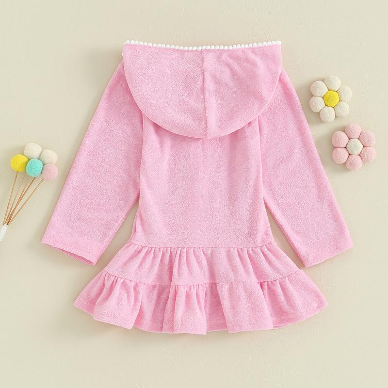 Product Introduction of Kids Girl Hoodie Dress Solid Color Ruffled Zipper Long Sleeves Beach Dress for Toddler Baby Spring Clothes 45