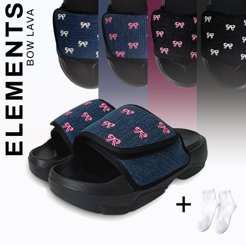 TẶNG VỚ E11 - Dép Elements Bow Larva quai xé dán nữ đế cao - Dép Elements nơ quai denim xé dán form đế con nhộng cao 4cm full box - Elements