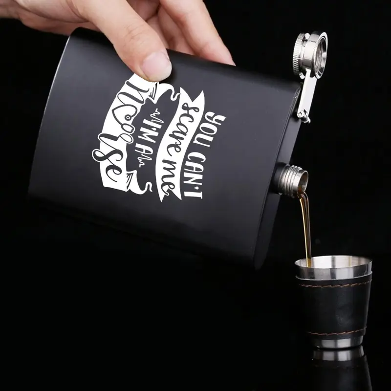 Stainless Steel Hip Flask, 1 Count Letter Pattern Portable Hip Flask with Lid, Drinking Supplies for Home Office Outdoor Camping 3