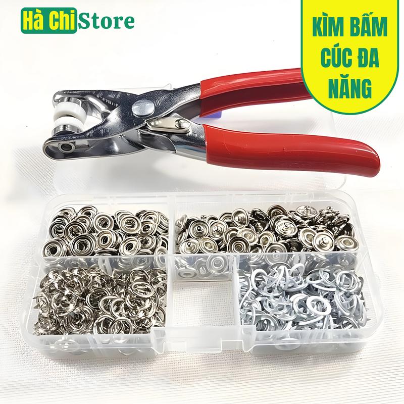 Bộ kìm bấm khuy cúc áo 100 chi tiết đa năng hợp kim mạ crôm hoặc nhựa màu đỏ