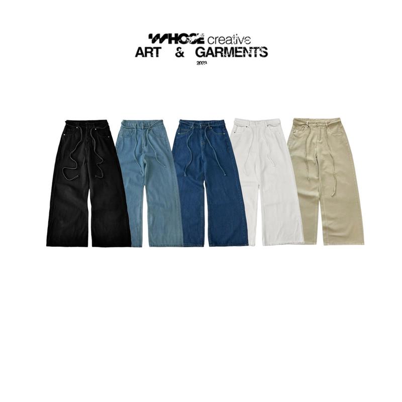 NORMAL COLOR LOOSE PLEAT - Quần jeans trắng ống rộng rách ống Menswear