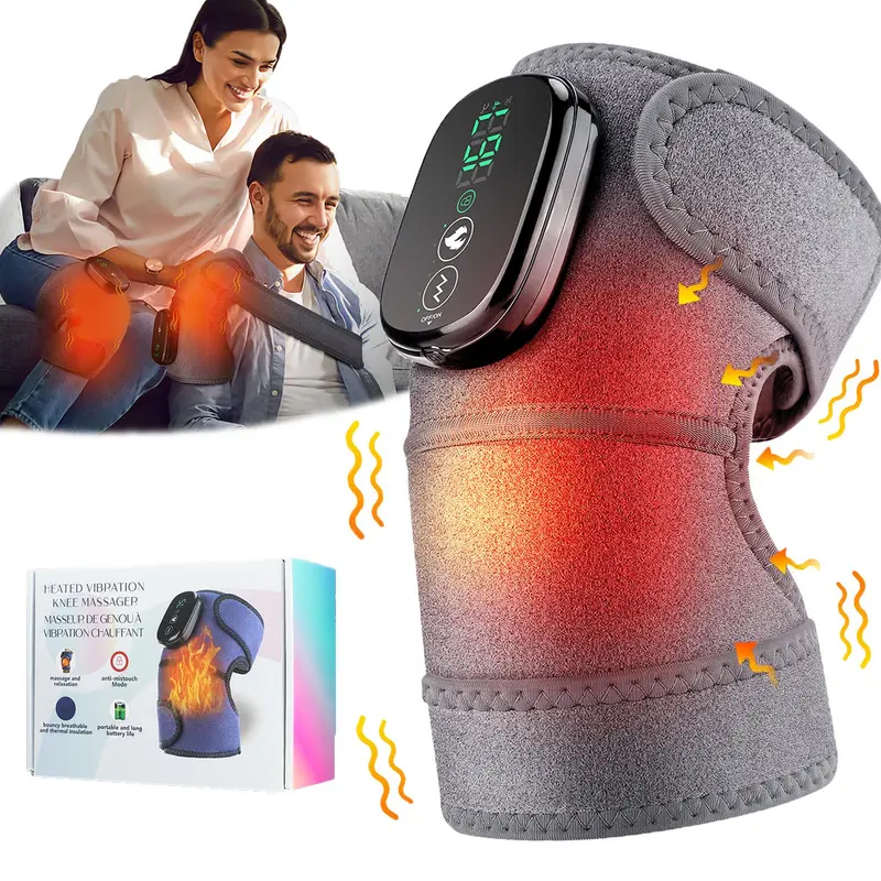 Electric Knee Massager, Rechargeable 3 in 1 Knee Elbow Shoulder Heating Pad, Wireless Hot Compress Relaxation Vibration Massage Tool for Home & Travel 0