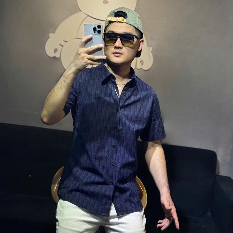 Áo sơ mi nam màu xanh than họa tiết di.0 cao cấp Menswear 0
