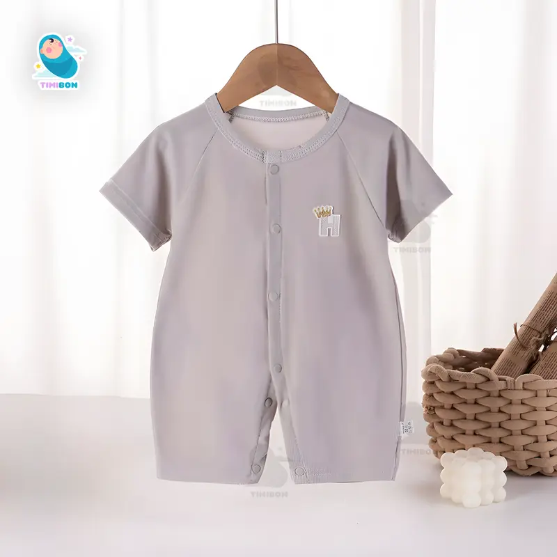 [ Vải Thun Lạnh ] Áo Liền Quần Ngắn Tay, Bodysuit Đùi Cho Bé Trai Bé Gái Sơ Sinh Timibon Kids [BDC34] 2