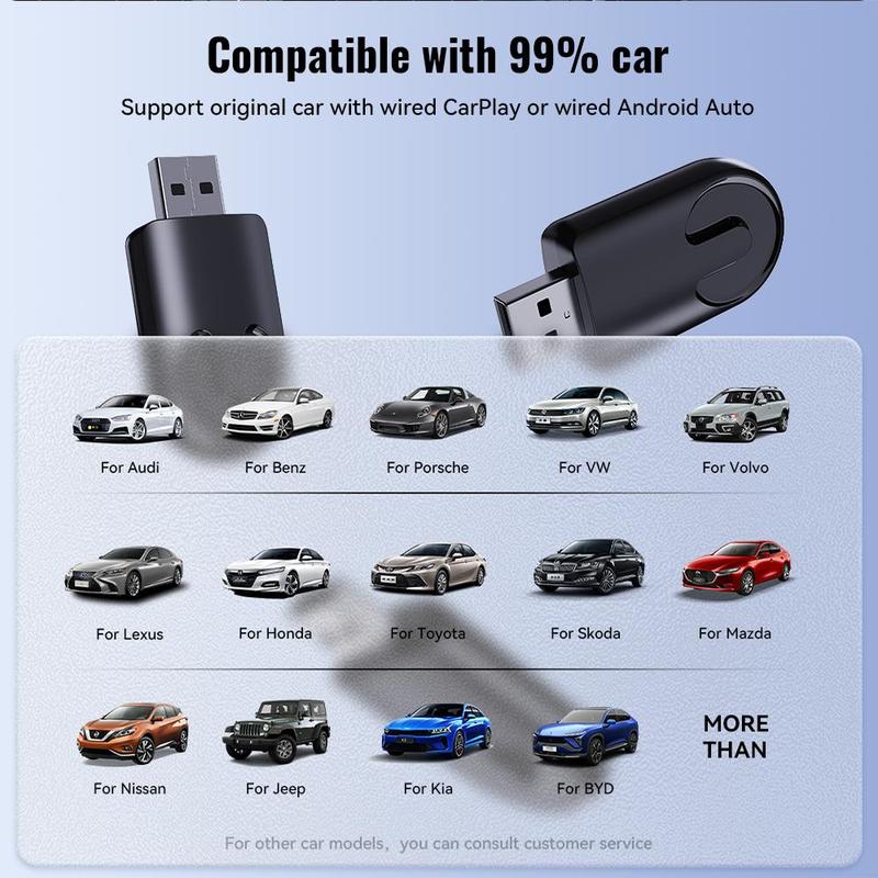 Wireless Car Adapter, Wired to Wireless Car Adapter, Automatic Connect Adapter, Plug and Play Mini Box Compatible with 99% Cars 4