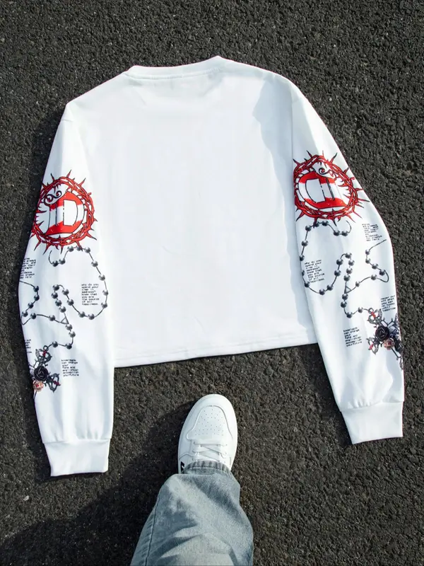 Men's Cartoon & Letter Print Round Neck Sweatshirt, Regular Fit Casual Fashion Long Sleeve Pullover for Fall & Winter, Men's Clothes for Daily Wear 2