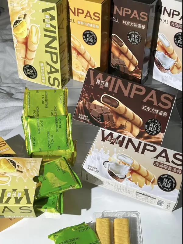BÁNH TRỨNG WINPAS NHÂN SỐT 5 VỊ (Chuối, Sôcôla, Sầu Riêng Thái, Dừa Đá Bào) - Bánh Giòn Tan, Hộp Đa Vị Tiện Lợi, Đồ Ăn Vặt Livestream Bán Chạy 3