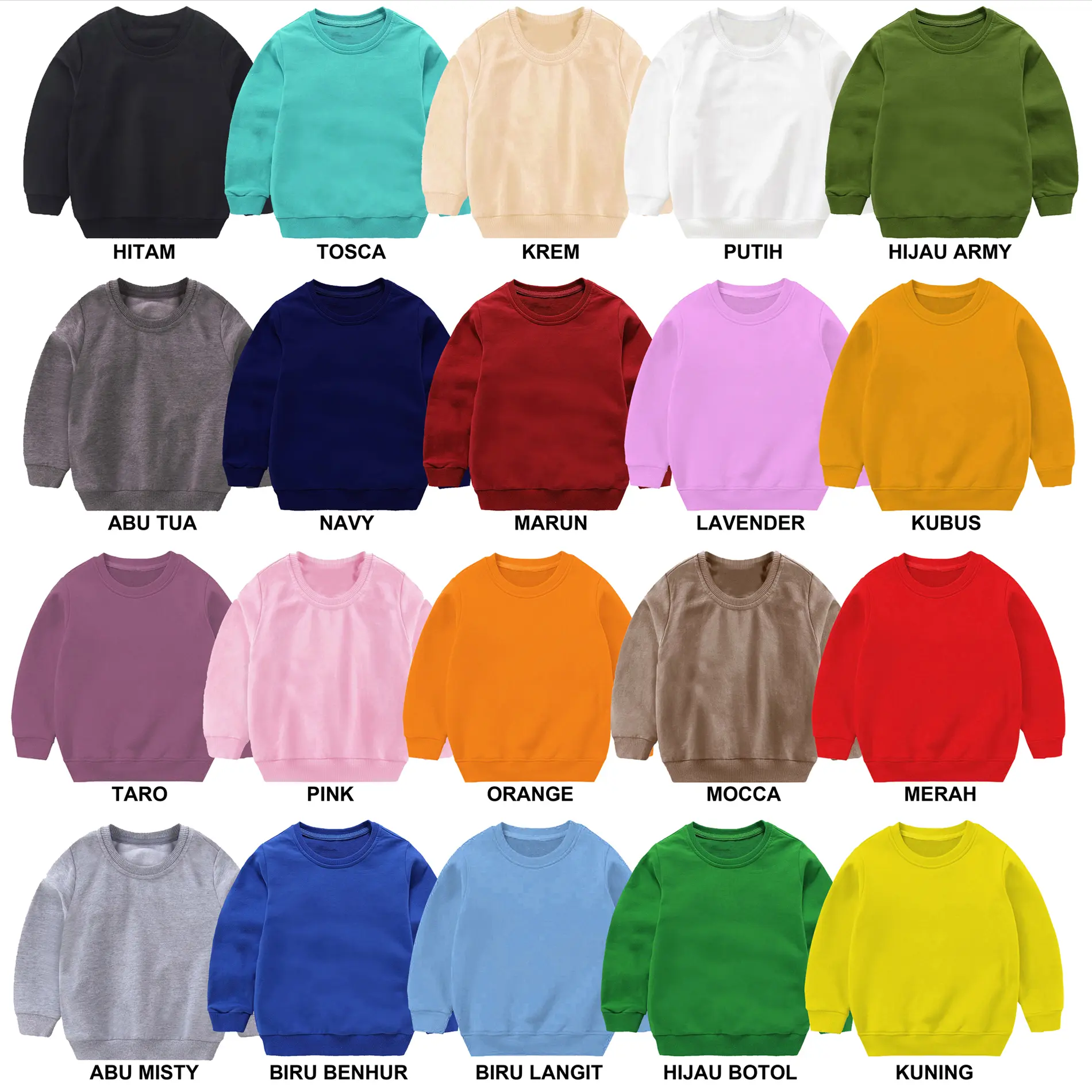 Sweater Polos Anak Perempuan Laki-laki 1-10 Tahun Sweatshirt Basic Polos Anak Polosan Switer anak polos Switer anak Crewneck