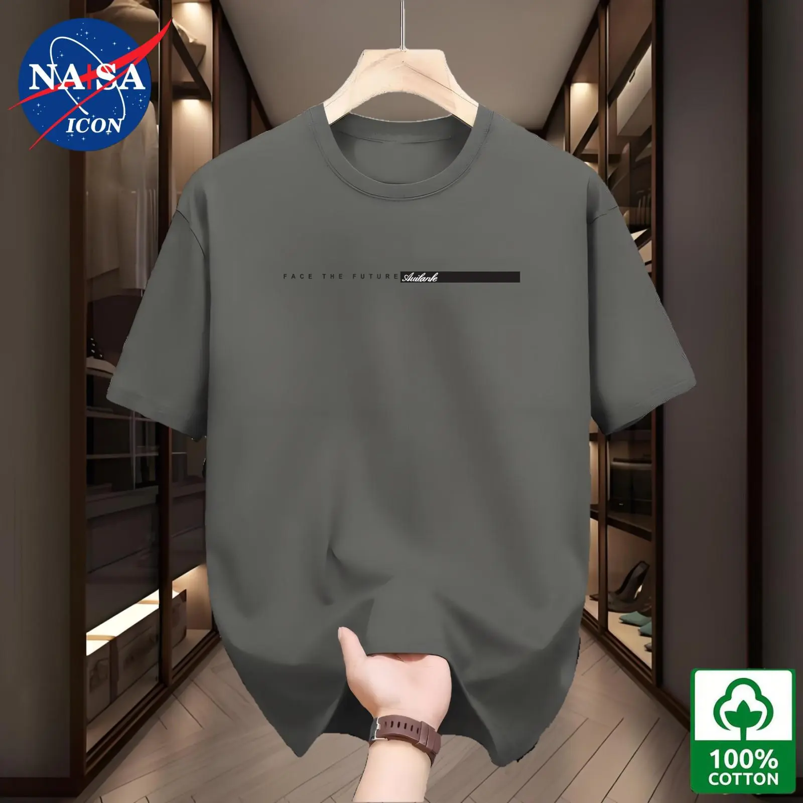 Áo Thun Nam Thường Ngày Cổ Thuyền ngắn tay, 100% cotton, "NAISAICON" Thật, In Chữ "FACE THE FUTURE", Mềm Mại Và Thoáng Khí, Có Sẵn Trong 12 Màu, TX1, Thích Hợp Cho Nam, Cỡ M-4XL Menswear