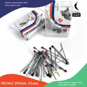 iChabe [Bisa COD] NA Jarum Pentol Hijab Box 30pcs Panjang 32mm Stainless Steel Tajam Antikarat Tebal Tidak Mudah Bengkok