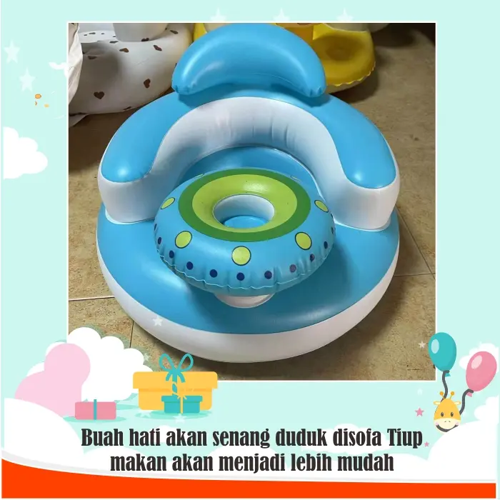 Sofa kursi tempat duduk bayi Mobil belajar duduk model pompa tiup Seat baby chair kursi makan bayi Biru Tanpa Musik Bayi Balita 4