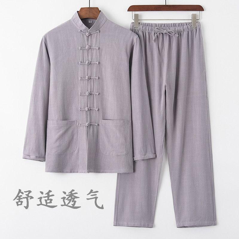 Bộ Đồ Tang Vải Lanh Cotton, Bộ Dài Tay Phong Cách Trung Quốc Cho Nam, Thiết Kế Cổ Điển Trung Quốc Có Cúc, Dáng Rộng Vừa Vặn, Thích Hợp Cho Nam Trung Người Già Và Cao Tuổi, Bộ Đồ Hình Thái Cực Quyền Trung Quốc, Có Sẵn Năm 2025 5