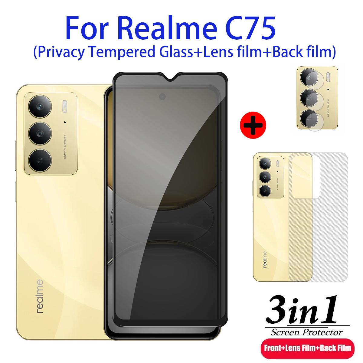 กระจกนิรภัย, สำหรับ Realme C75, ฟิล์มกันรอย, สำหรับ Realme C75, ฟิล์มกันรอยเลนส์กล้อง, ฝาครอบเต็มหน้