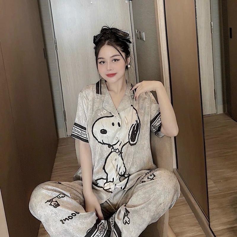 Bộ Đồ Lụa Xước Ánh Kim Snoopy Màu Sắc Dễ Mặc Hot Hit Cho Nữ - Women Áo Có Cổ 3