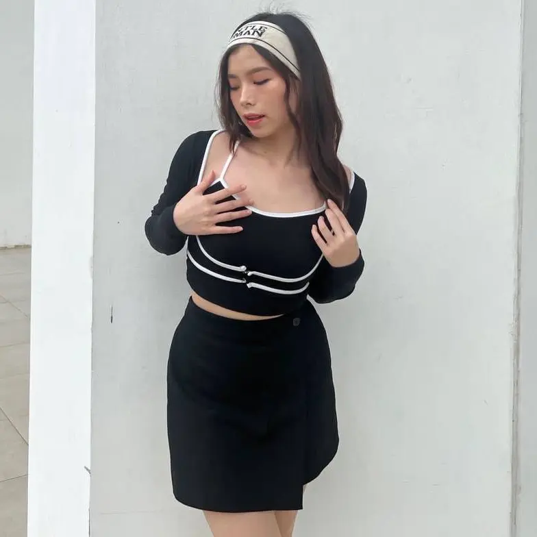 AXEL knit crop top wanita lengan panjang Atasan Knitwear Stretch 0