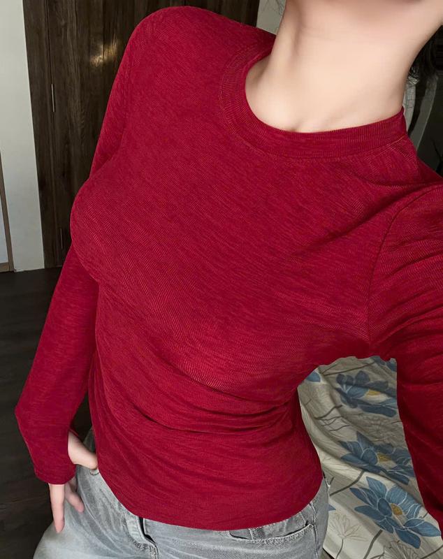 ÁO THUN TAY DÀI TRƠN XỎ NGÓN CHÂT LIỆU THUN GIẤY PHONG CÁCH ĐƠN GIẢN FW2025 Nữ Top Women Cotton