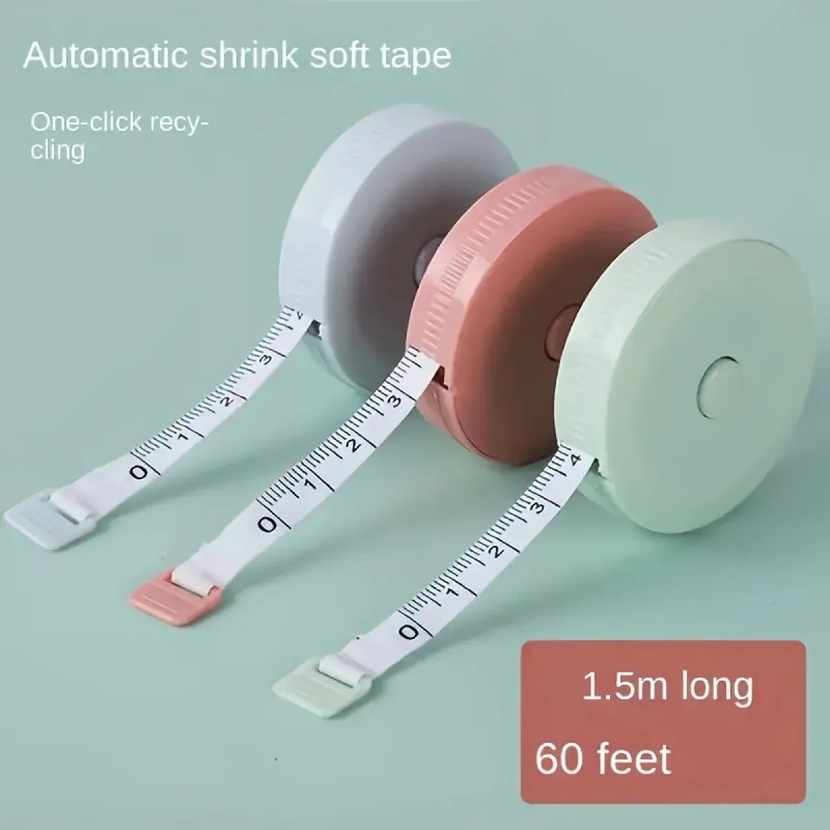 Thước dây mềm mini, 60 inch, Có Thể Thu Vào, Hai mặt, Thước đo cơ thể và vải Cầm Tay Thích hợp cho may, Thợ may và đan, Vật liệu lưỡi dao bền không chì, 1 cái